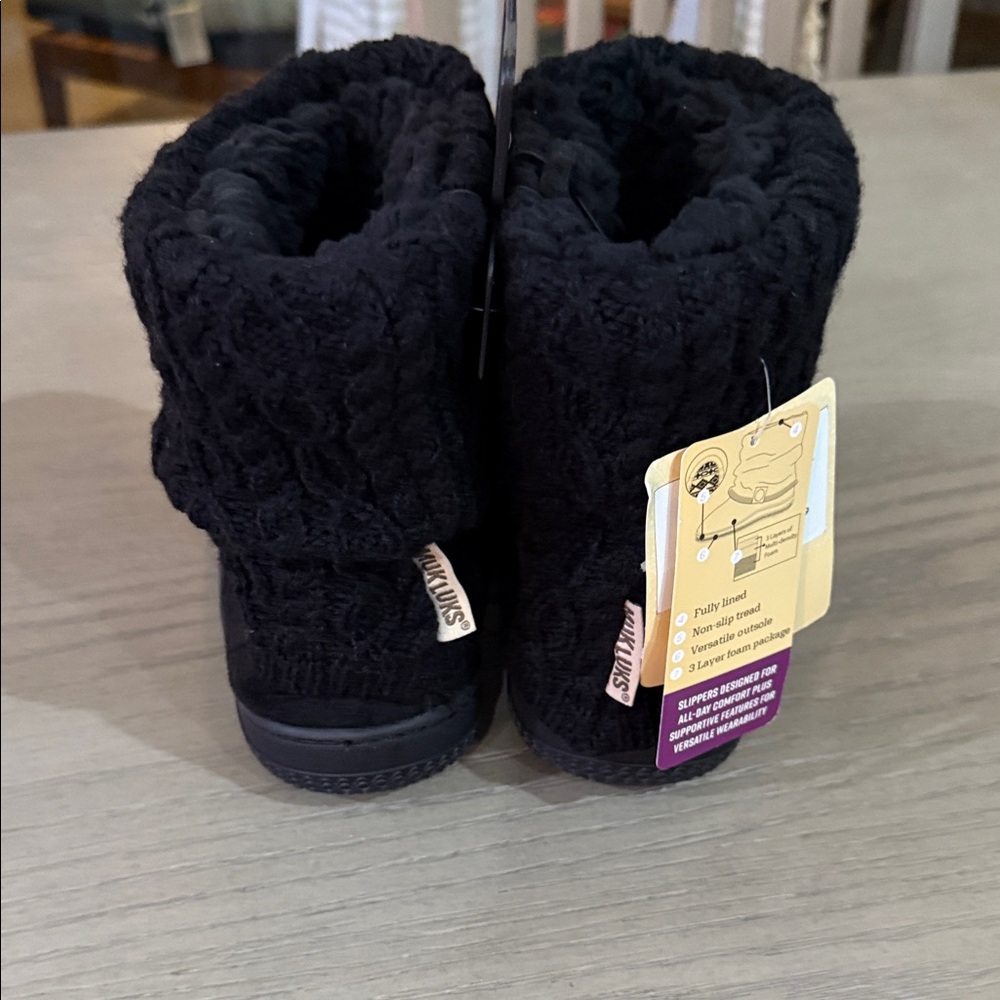 Muk Luks Black Knit Cuff Slip-On Slipper Boots - Picture 3 of 4